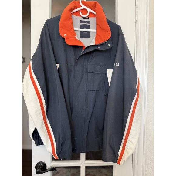 Vintage Y2K Nautica Color Block Striped Hooded Windbreaker Jacket Mens Size XL - Picture 1 of 10